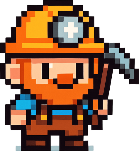Minero pixart cute.
In-Game asset.  2d.  High contrast.  No shadows