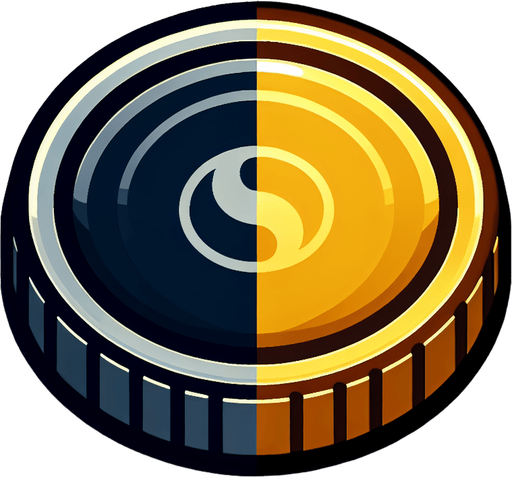 Coin.
Single Game Texture.  In-Game asset.  2d.  Blank background.  High contrast.  No shadows