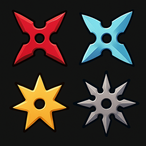 Ninja star assets. HD colors.
In-Game asset.  2d.  High contrast.  No shadows