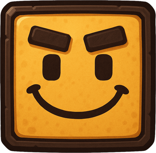 square smiley face thick eyebrows.
In-Game asset