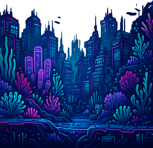 neon cyberpunk manga undersea landscape  ocean computer simulation underwater seafloor underwater background hd 2 sidescrolling platformer videogame bg undersea landscape