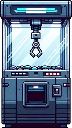 A claw grabber arcade machine with transparent screen.
Single Game Texture. In-Game asset. 2d. Blank background. High contrast. No shadows.