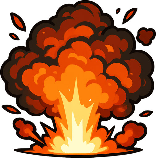 patlama efekti alev duman.
In-Game asset.  2d.  High contrast.  No shadows