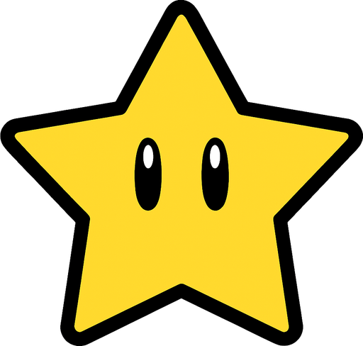 Star mario grafics no background.
In-Game asset.  2d.  High contrast.  No shadows