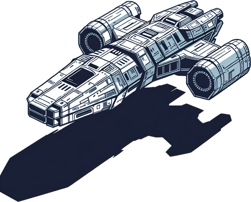 spaceship.
Single Game Texture. In-Game asset. 2d. Blank background. High contrast. No shadows.