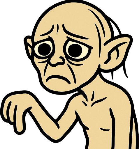 Tamamen aynı sanatsal formda ama parmağını aşağı indirip üzülen GOLLUM olacak