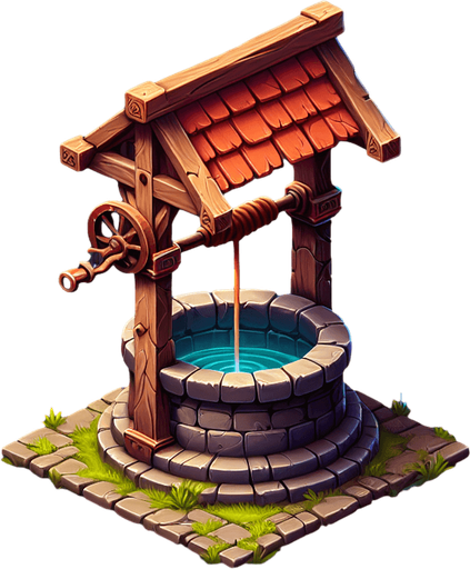 A well in a RTS fantasy style Single Game Texture. In-Game asset. 2d. Blank background. High contrast. No shadows.