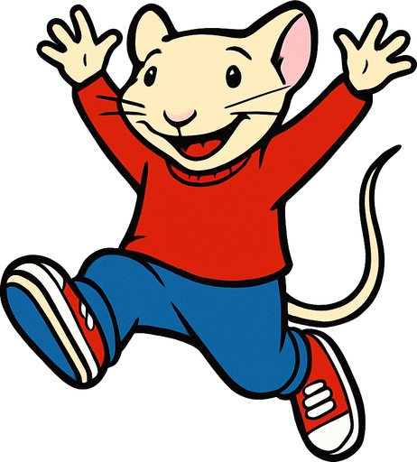 stuart little jumping and raised its arms.
In-Game asset.  2d.  High contrast.  No shadows. facing camera