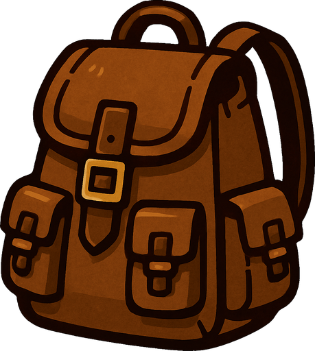 brown backpack.
In-Game asset.  2d.  High contrast.  No shadows