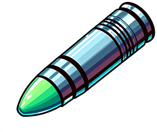 A laser bullet.
Single Game Texture. In-Game asset. 2d. Blank background. High contrast. No shadows.