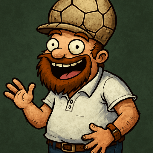 Crazy Dave del juego plantas vs zombies con cara alegre y con una pelota desinflada en la cabeza.
In-Game asset.  2d.  High contrast