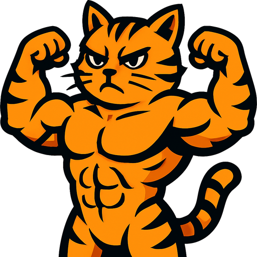strong cat.
In-Game asset.  2d.  High contrast.  No shadows