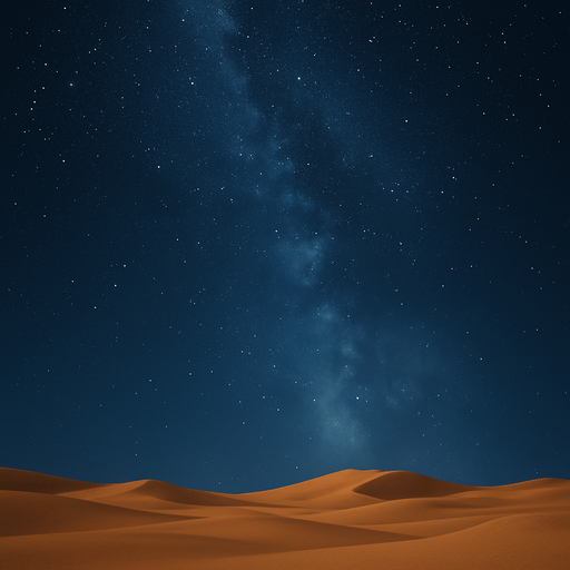 Yukarda gece gökyüzü, aşağıda çölün sadeliği, gerçekçi, uzaktan görünüm, yazısız, background, yüksek boyutta.
In-Game asset.  High contrast.  No shadows