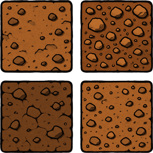 Pack of different Dirt, square.
In-Game asset.  2d.  High contrast.  No shadows