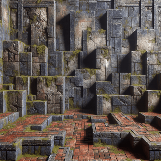 Les murs du labyrinthe sont massifs, faits de pierre vieillie et recouverts de lichens et de mousses qui ajoutent une touche d'humidité et d'abandon. Leur texture est rugueuse, avec des fissures profondes qui laissent deviner l’âge et l’histoire de ce lieu oublié.

    Couleur : La couleur des murs varie, mais elle est dominée par des tons sombres : gris foncé, marron, et parfois des touches d'ocre là où l'humidité a pris ses marques. Ils semblent presque absorbers la lumière de la torche du personnage, rendant l'atmosphère encore plus oppressante. De temps à autre, des éclats métalliques ou des traces de rouille peuvent se deviner sur les bords, suggérant des artefacts oubliés du passé.
 celui ci sera en brique rouge

Single Game Texture.  In-Game asset.  2d.  Blank background.  High contrast.  No shadows