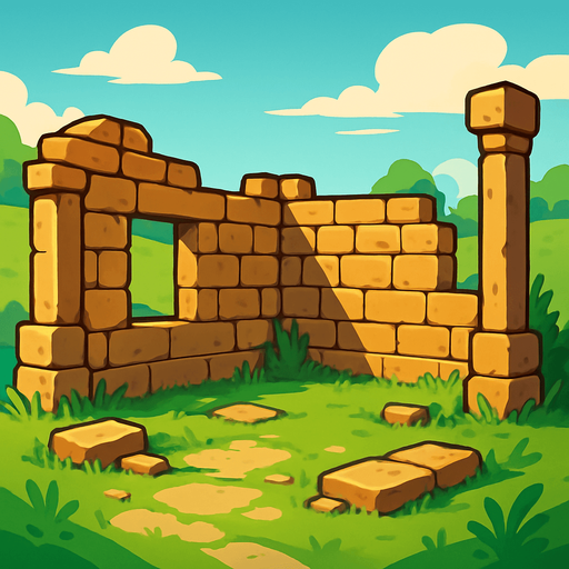 Create a beautiful place with grassy, earthy views, but it should not have a roof; it should have walls..
In-Game asset.  2d.  High contrast.  No shadows