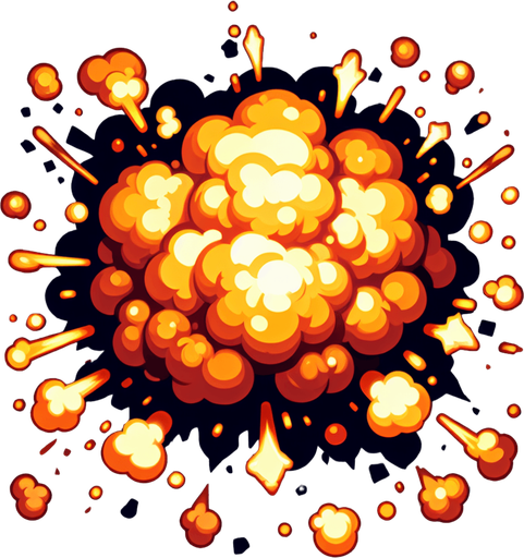 explosion VFX, transparent.
Single Game Texture.  In-Game asset.  2d.  Blank background.  High contrast.  No shadows