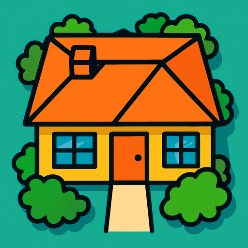 ev ama kuş bakışı.
In-Game asset.  2d.  High contrast.  No shadows