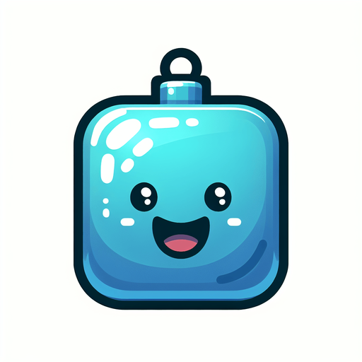 Perfectly square bright blue Christmas decoration with cute happyy face. Cartoon style. Cute art style. Simple vector style.