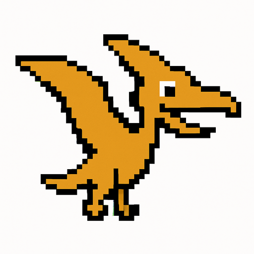 Make it 8 bit style dinosaur pterodactyl  cartoon character.
In-Game asset.  High contrast.  No shadows