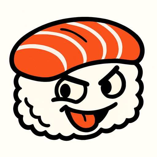 Un sushi con cara traviesa.
In-Game asset.  2d.  High contrast.  No shadows