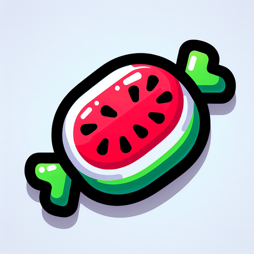 Vibrant watermelon slice cartoon candy. Black outline. Game asset. 2d. Blank background. High contrast. No shadows..