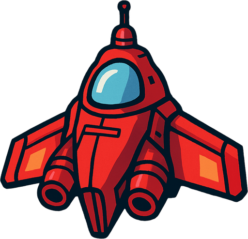 Klasik retro tarzı 2D Kırmızı Uzay gemisi.
In-Game asset.  2d.  High contrast.  No shadows