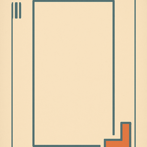A vertical 9:16 canvas with a tall, centered rectangular frame that spans nearly the full height of the image. The rectangle should be slightly inset from the left and right edges, leaving narrow margins on both sides for potential decoration or UI elements. Add some of those decorations, but should be minimalistic an retro. No top or bottom space around the rectangle. The inner area of the rectangle represents the Tetris playfield and should be completely empty. No pieces, no textures—just a plain, well-defined rectangular play area with thin, unobtrusive borders..