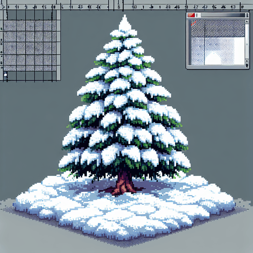 pixel art of a christmas tree covered in snow. Single Game Texture. In-Game asset. 2d. Blank background. High contrast. No shadows.