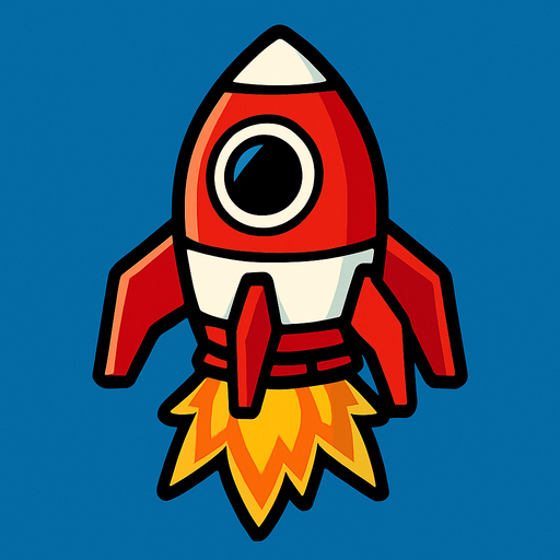 one windowed red and white space ship with 4 legs with flame under it.
In-Game asset.  2d.  High contrast.  No shadows