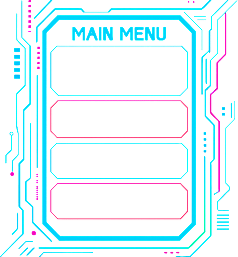 Empty cyberpunk style menu design.
In-Game asset.  2d.  High contrast.  No shadows