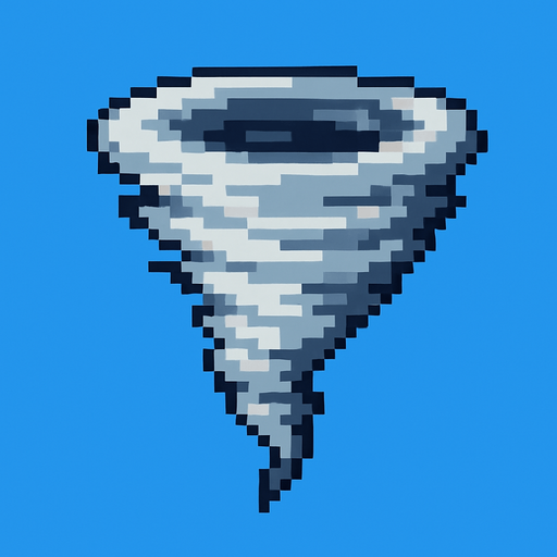 Creame un tornado pixelar en un fondo azul, para elimianrlo despues.
In-Game asset.  2d.  High contrast.  No shadows