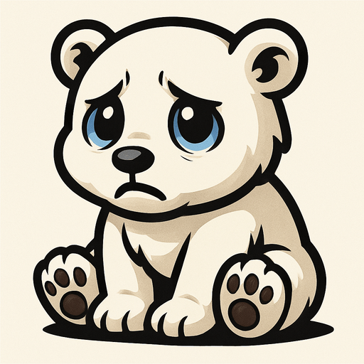 Sad baby polar bear.
In-Game asset.  2d.  High contrast.  No shadows