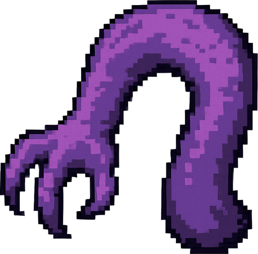 2d pixel art high quality purple monster arm with 3 finger hand.
In-Game asset.  2d.  High contrast.  No shadows