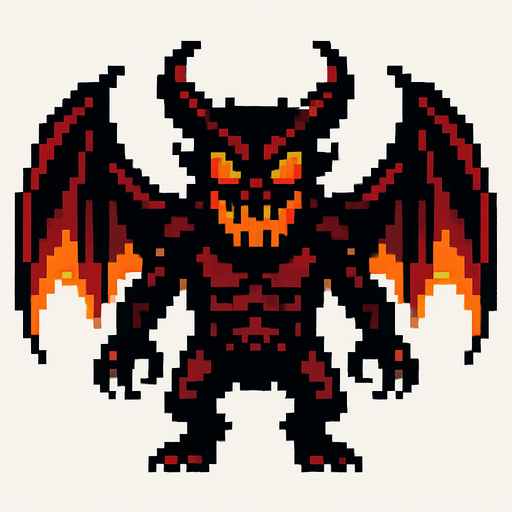 un mounstro con alas hecho con pixeles.
In-Game asset.  2d.  High contrast.  No shadows