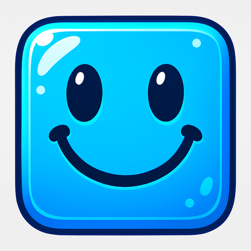 Can you draw a smiling face with rounded edges, square blue and shiny effect?.
In-Game asset.  2d.  High contrast.  No shadows