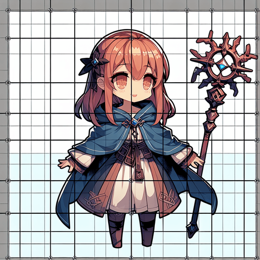 top down anime mage character.
Single Game Texture.  In-Game asset.  2d.  Blank background.  High contrast.  No shadows