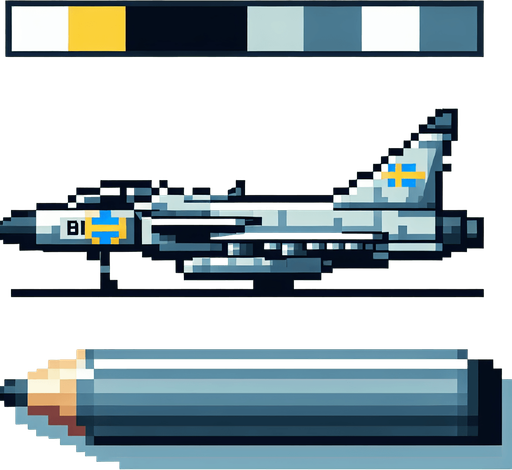 Pixel art of a Saab Viggen, the Swedish fighter jet..
Single Game Texture.  In-Game asset.  2d.  Blank background.  High contrast.  No shadows