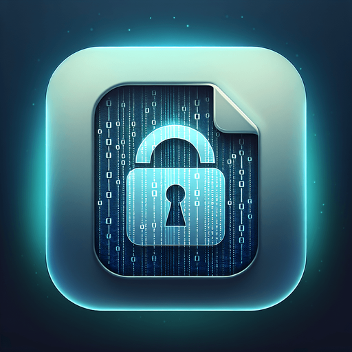 A square app store icon with rounded edges, designed for an Encrypted Code File app. The icon features a clean and minimalistic file graphic in the center, with a padlock symbol overlaying it to indicate encryption. Subtle code lines or binary patterns are faintly visible on the file for a modern touch. The background is a gradient of dark blue to teal, with a soft glow around the edges, conveying security and advanced technology while keeping the design clean and professional..
Single Game Texture. In-Game asset. 2d. Blank background. High contrast. No shadows.