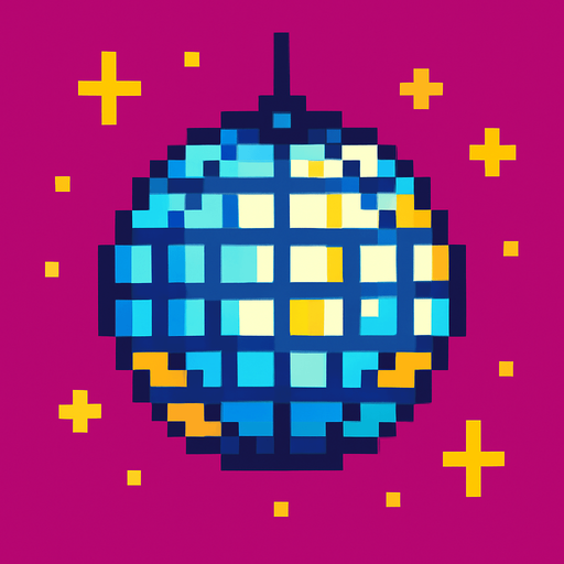 disco ball pixel art 2d.
In-Game asset.  2d.  High contrast.  No shadows