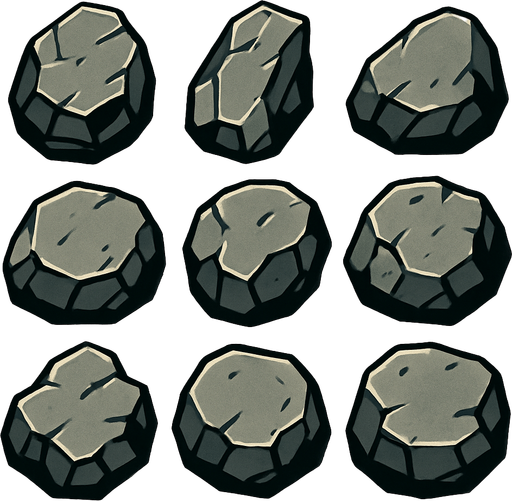 üstten bakılan kaya parçaları.
In-Game asset.  2d.  High contrast.  No shadows