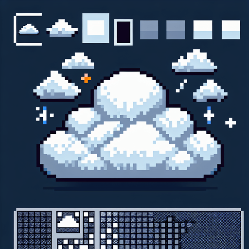 Bulut piksel sanatı.
Single Game Texture.  In-Game asset.  2d.  Blank background.  High contrast.  No shadows