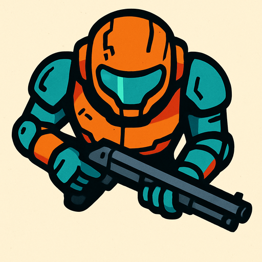 Un cibor visto desde arriba con una escopeta en las manos.
In-Game asset.  2d.  High contrast.  No shadows