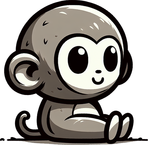 Create a cute monkey seen from the side.
Single Game Texture. In-Game asset. 2d. Blank background. High contrast. No shadows.
