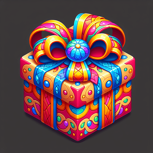 bright 3d present with bow, vivd colours.
Single Game Texture. In-Game asset. 2d. Blank background. High contrast. No shadows.