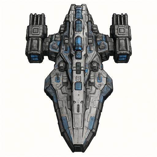 Uzay temalı Savaş Gemisi, gerçekçi, yazısız üstten görünüm. 
In-Game asset.  High contrast.  No shadows