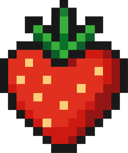 Make me a strawberry pixel 2d.
In-Game asset.  2d.  High contrast.  No shadows