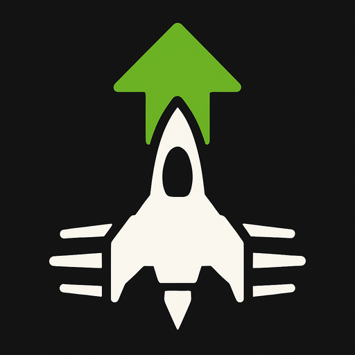 Symbol for spaceship weapon upgrade with green arrow pointing up.
In-Game asset.  2d.  High contrast.  No shadows