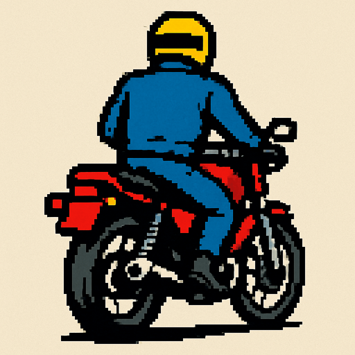 pixel motor üstünde bir adam koy arkası dönük olsun.
In-Game asset.  2d.  High contrast.  No shadows