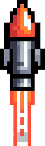 8 bit projectile pointing upwards.
Single Game Texture. In-Game asset. 2d. Blank background. High contrast. No shadows.